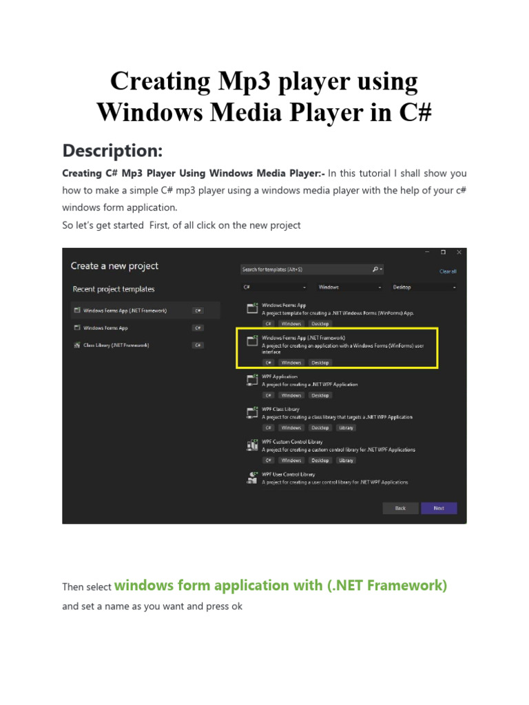 Mp3 player with listbox using windows media player in c sharp