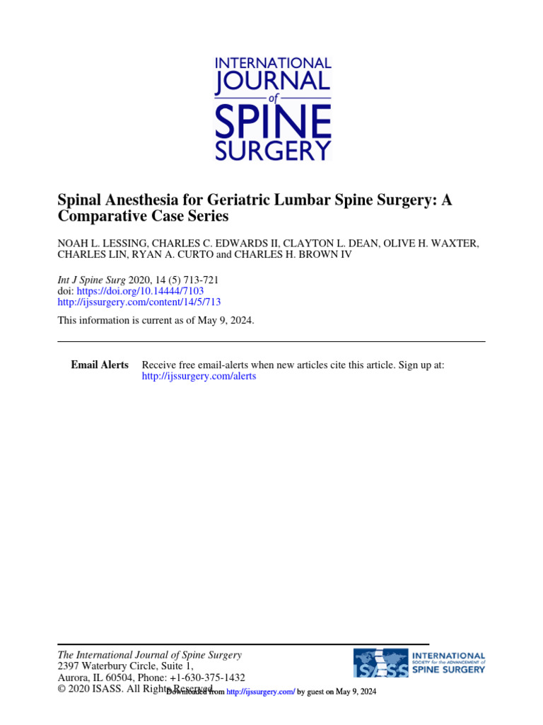 Spinal Anesthesia For Geriatric Lumbar Spine Surgery | PDF | Anesthesia ...
