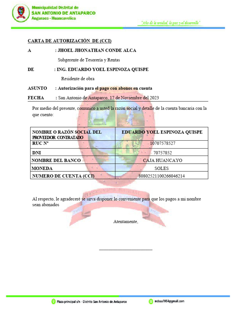 Cartas de Autorizacion CCJ | PDF
