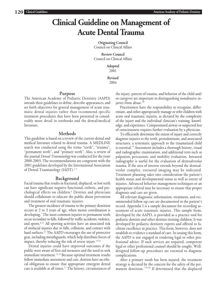 Acute Dental Trauma Management Guidelines | PDF | Human Tooth ...