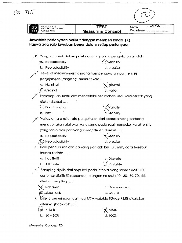 Pre Test MSA | PDF