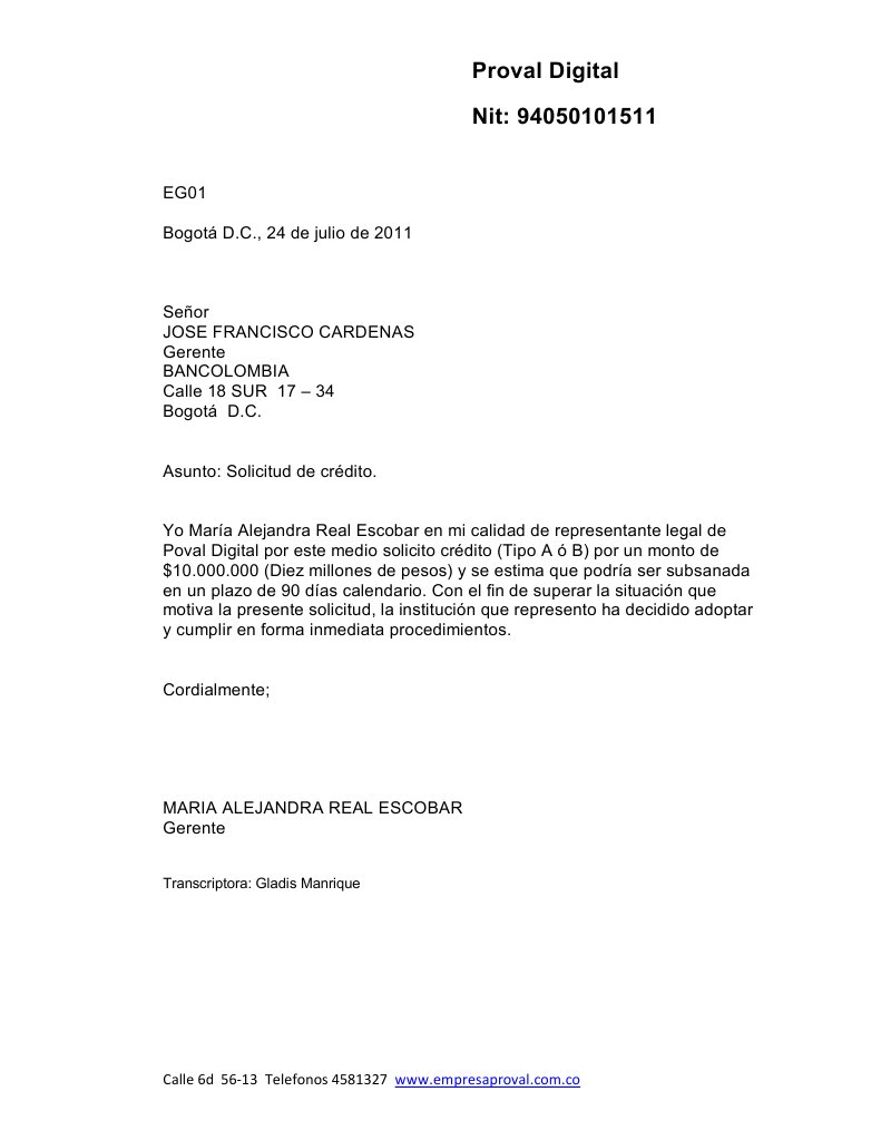Carta Solicitud de Crédito PDF