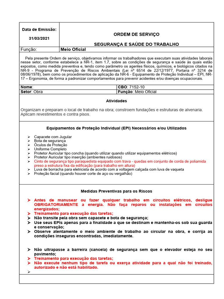 Ordem de Servico Meio Oficial | Download grátis PDF | Eletricista