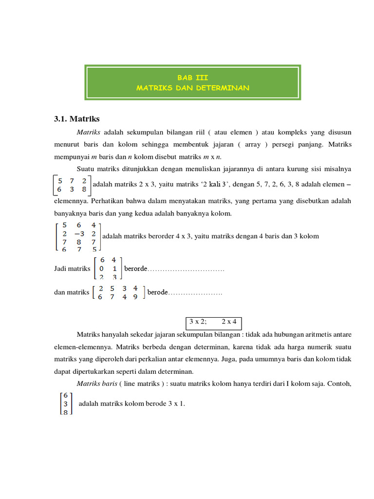 Pengenalan Matriks dan Operasinya | PDF
