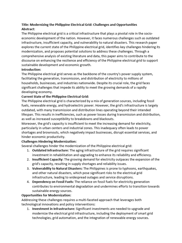 Philippine Electrical Grid Modernization Challenges | PDF | Electrical ...