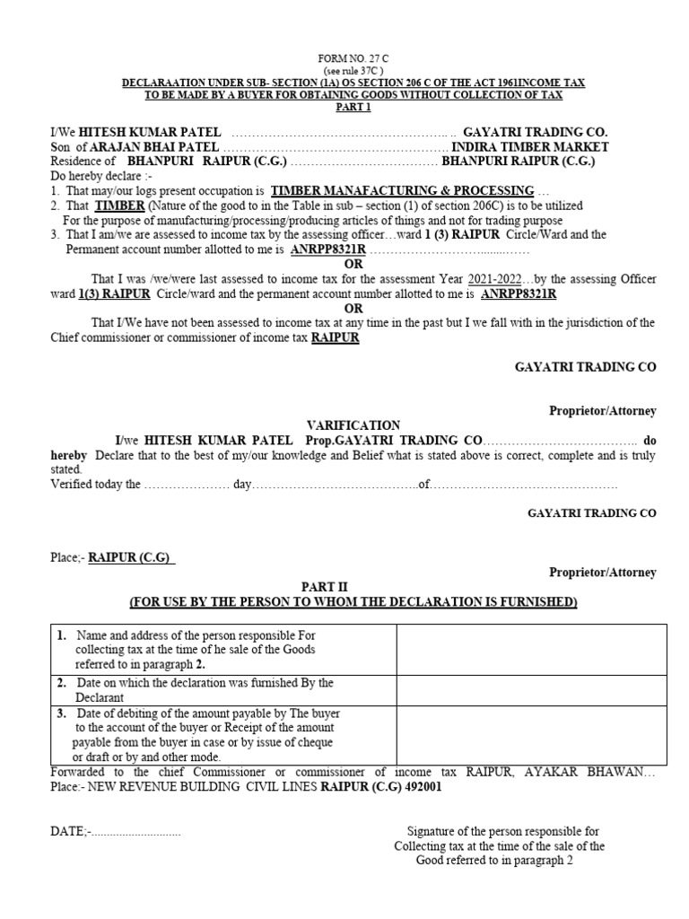 Income Tax Declaration Form 27C Guide | PDF | Taxes | Government Finances
