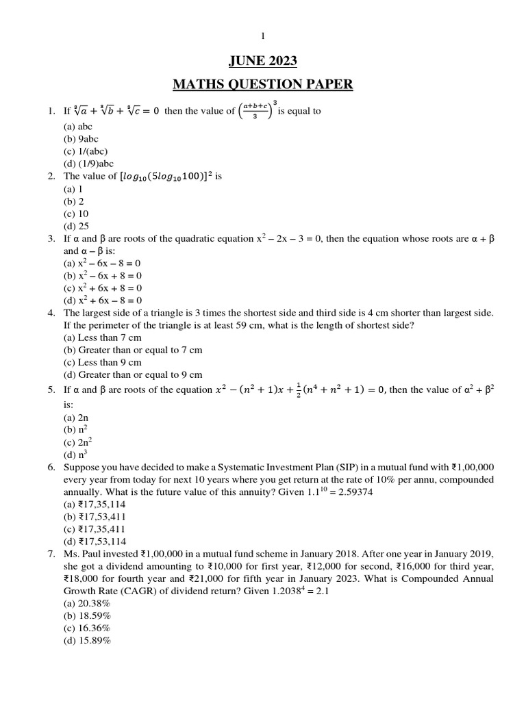 Ca foundation maths june 2023 question paper pdf mean interest
