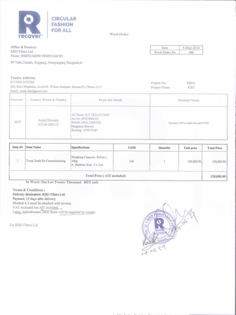 Work order for truck scale reinstall pdf