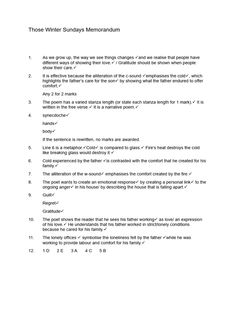 Those Winter Sundays Analysis Memo | PDF | Language Arts & Discipline