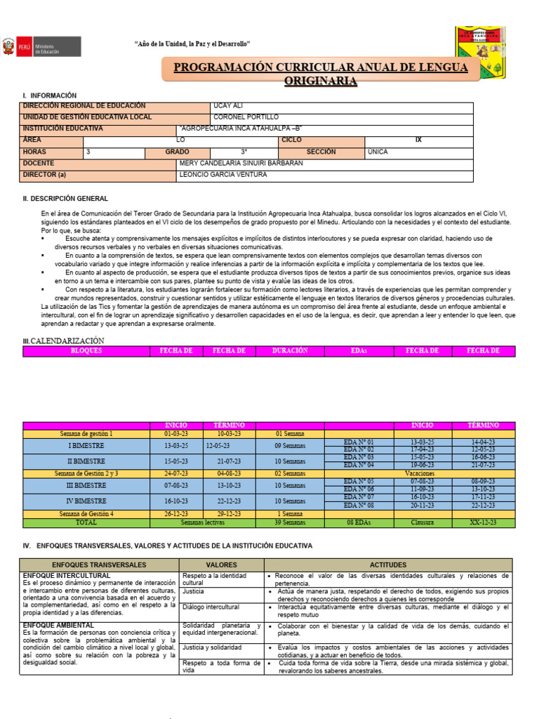 Programación Curricular de Comunicación 2023 | PDF | Aprendizaje ...