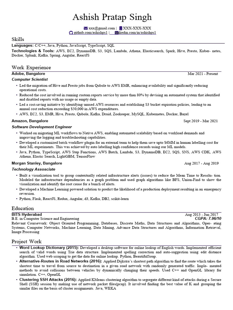 Resume 1 Pdf Amazon Web Services Data