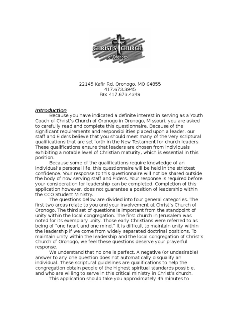 CCO Youth Coach Application Form | PDF | John The Baptist | Christianity