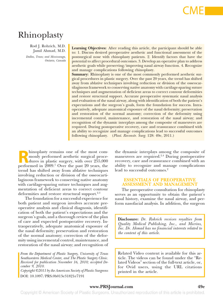 Rohrich 20111 | PDF | Human Nose | Human Anatomy