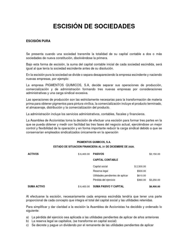 Escisión de Sociedades: Proceso y Ejemplo | PDF | Contabilidad | Dividendo
