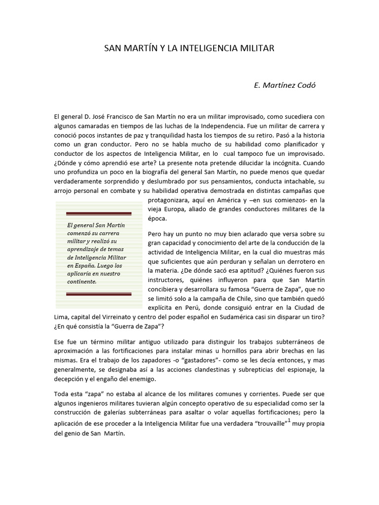 San Martin y La Inteligencia Militar | PDF | Ciencia militar | España