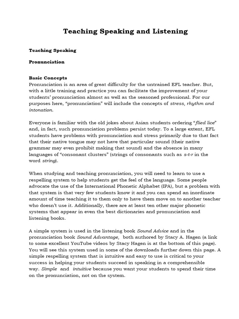 EFL Pronunciation and Listening Techniques | PDF | Stress (Linguistics ...