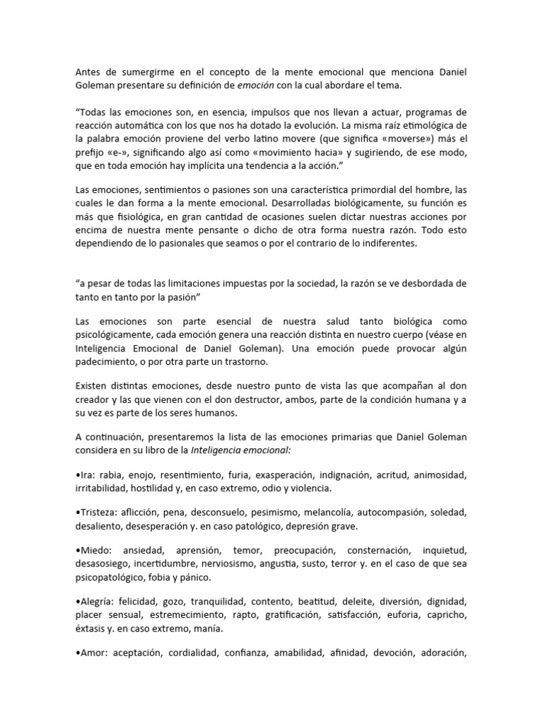 Emociones y su impacto en la mente humana | PDF | Las emociones | Amor