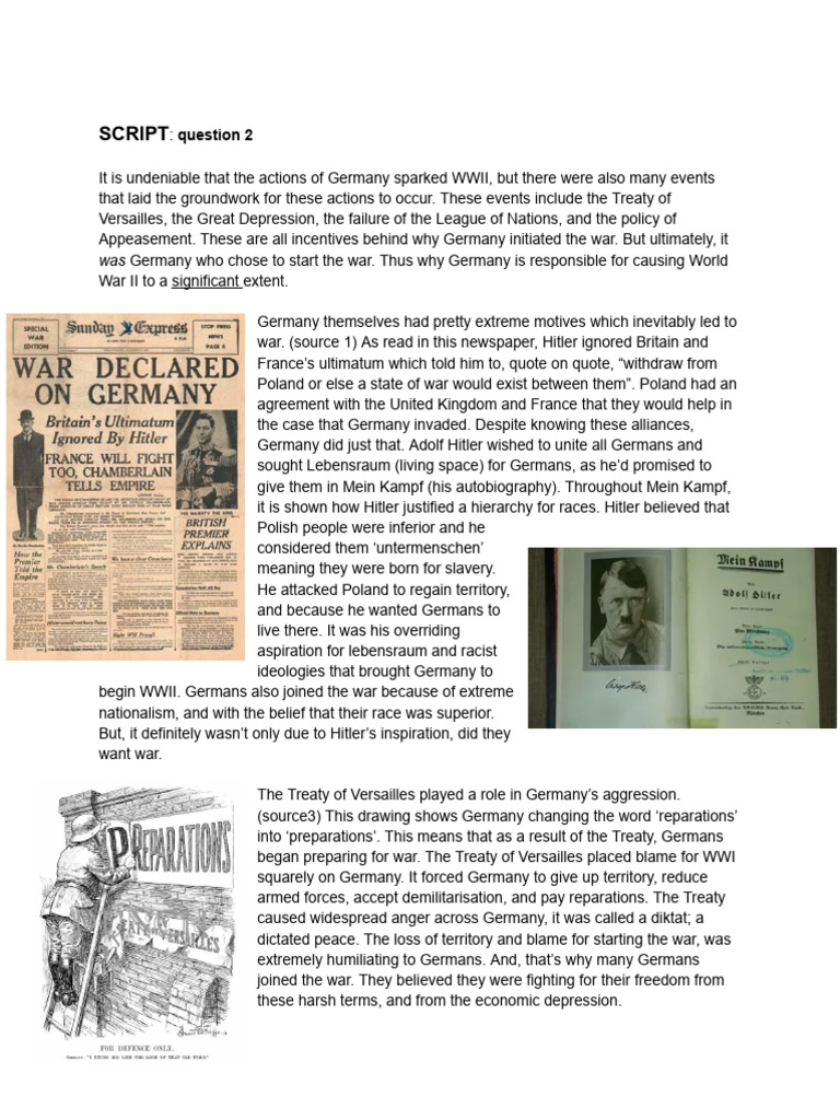 Script: Was Germany Who Chose To Start The War. Thus Why Germany Is ...