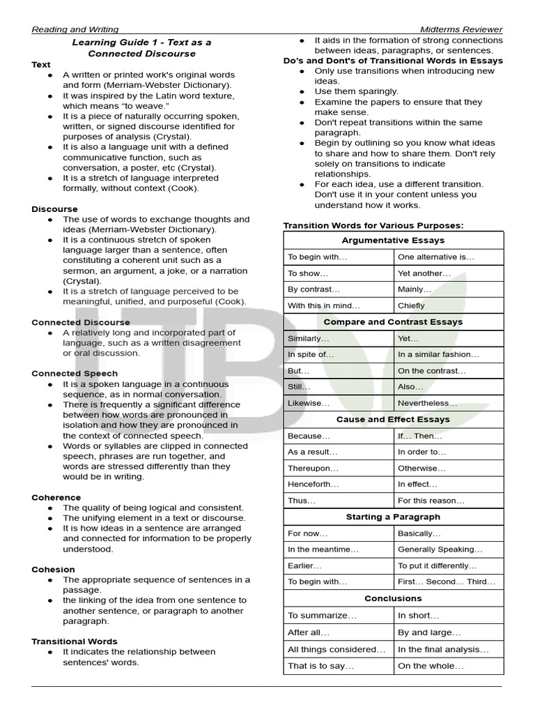 Reading and Writing - Midterms Reviewer | PDF | Grammatical Number | Plural