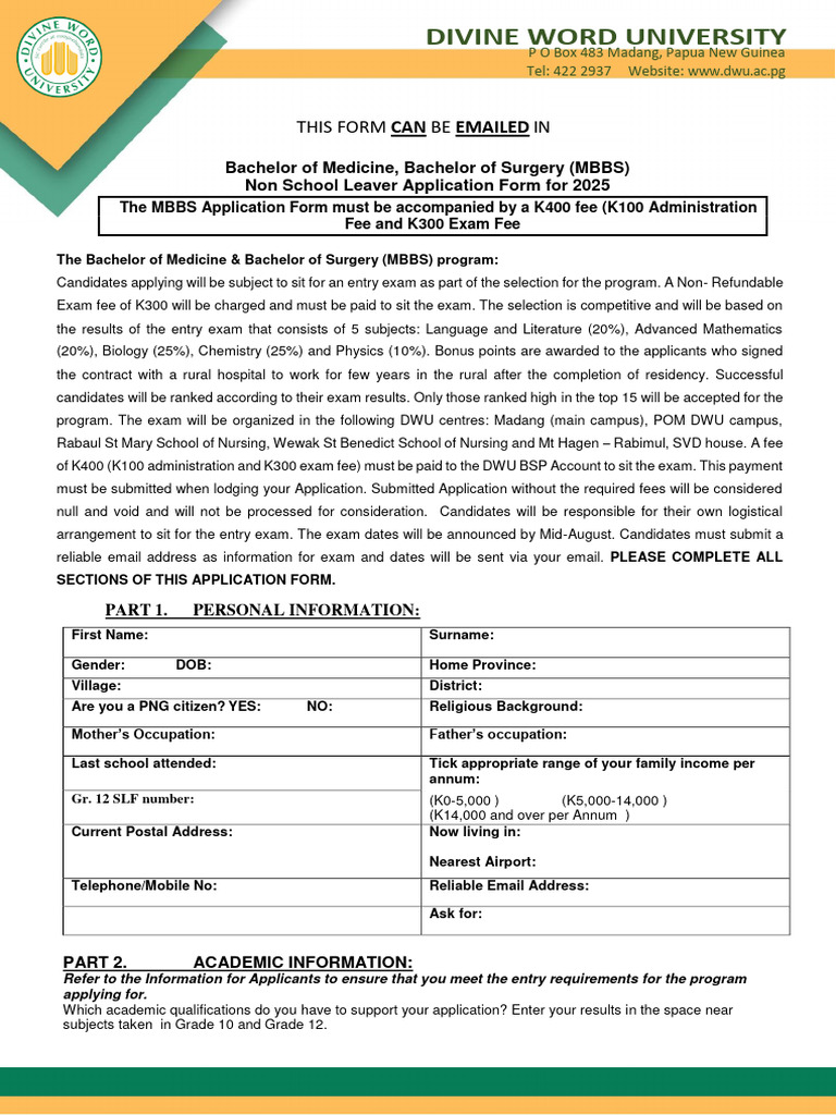 MBBS Non-School Leaver Application 2025 | PDF | Educational Stages
