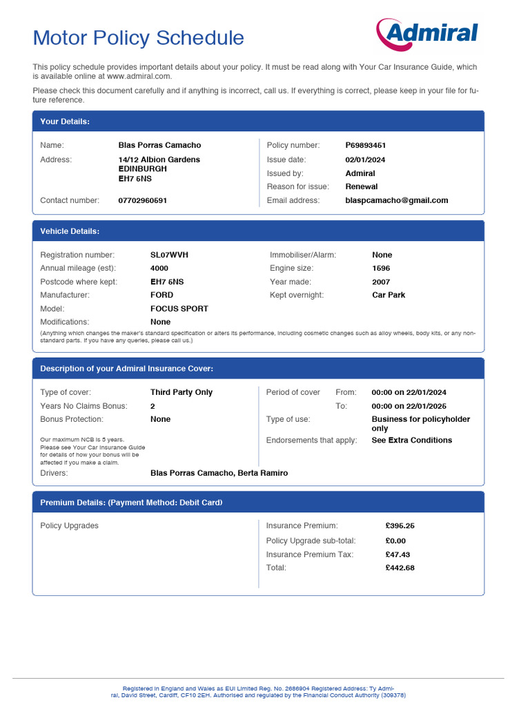 Motor Policy Schedule | PDF | Vehicle Insurance | Insurance