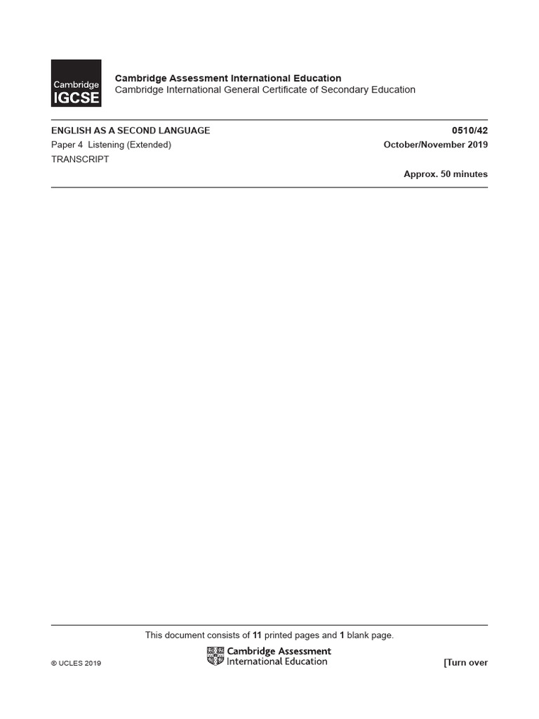 IGCSE ESL Listening Exam Transcript | PDF