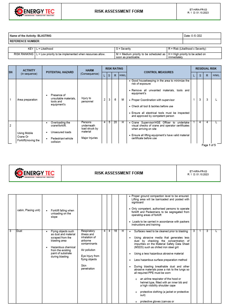 ET-RA - Blasting | PDF | Personal Protective Equipment | Safety