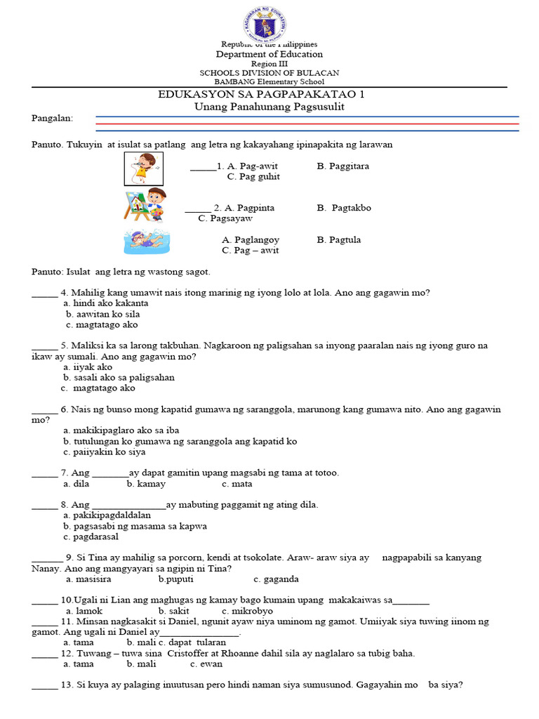 1st Periodical Test Esp q1 | PDF