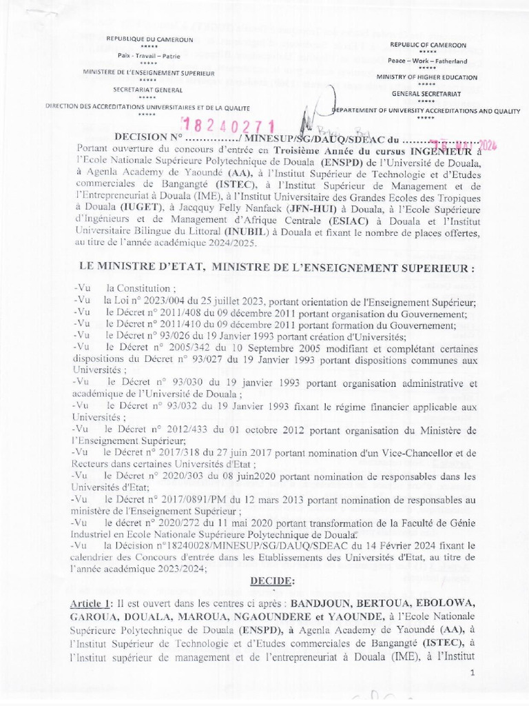 Concours ENSPD UD 2024 3eme Annee Ingenieurs FR PDF