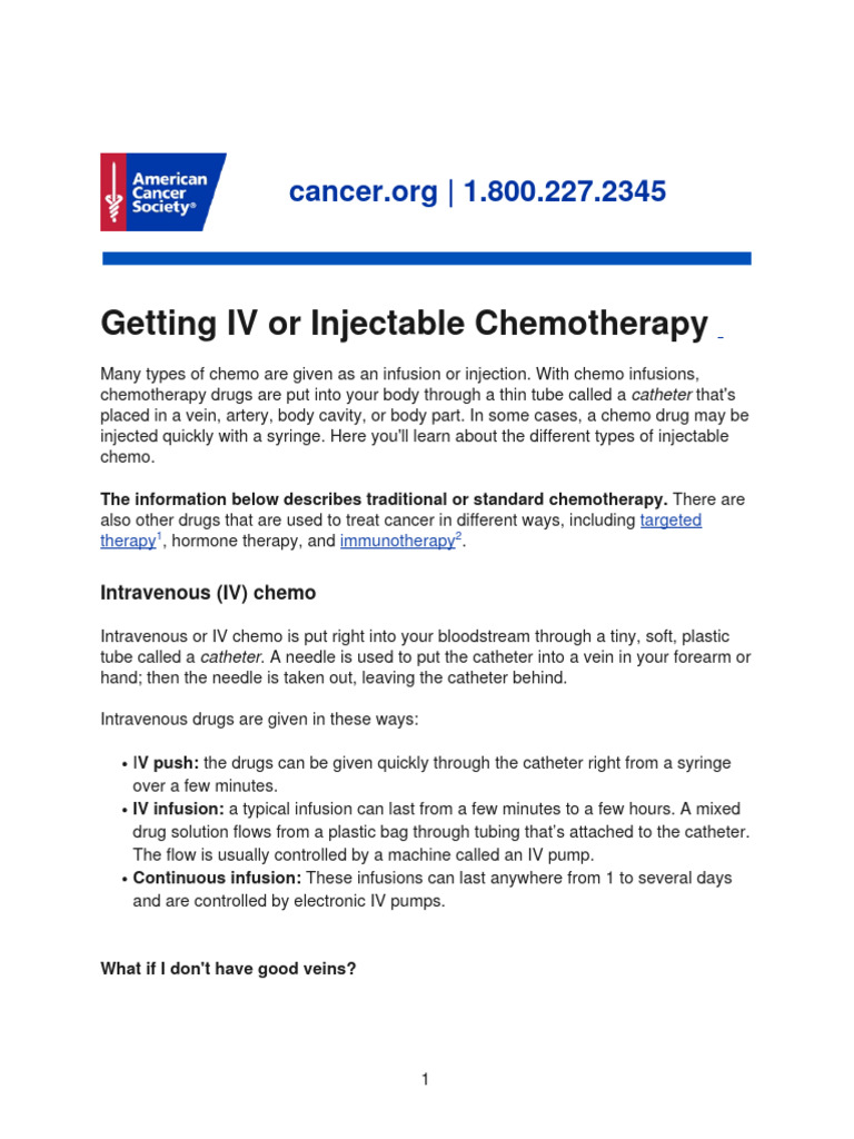 Getting IV or Injectable Chemotherapy | PDF | Intravenous Therapy ...