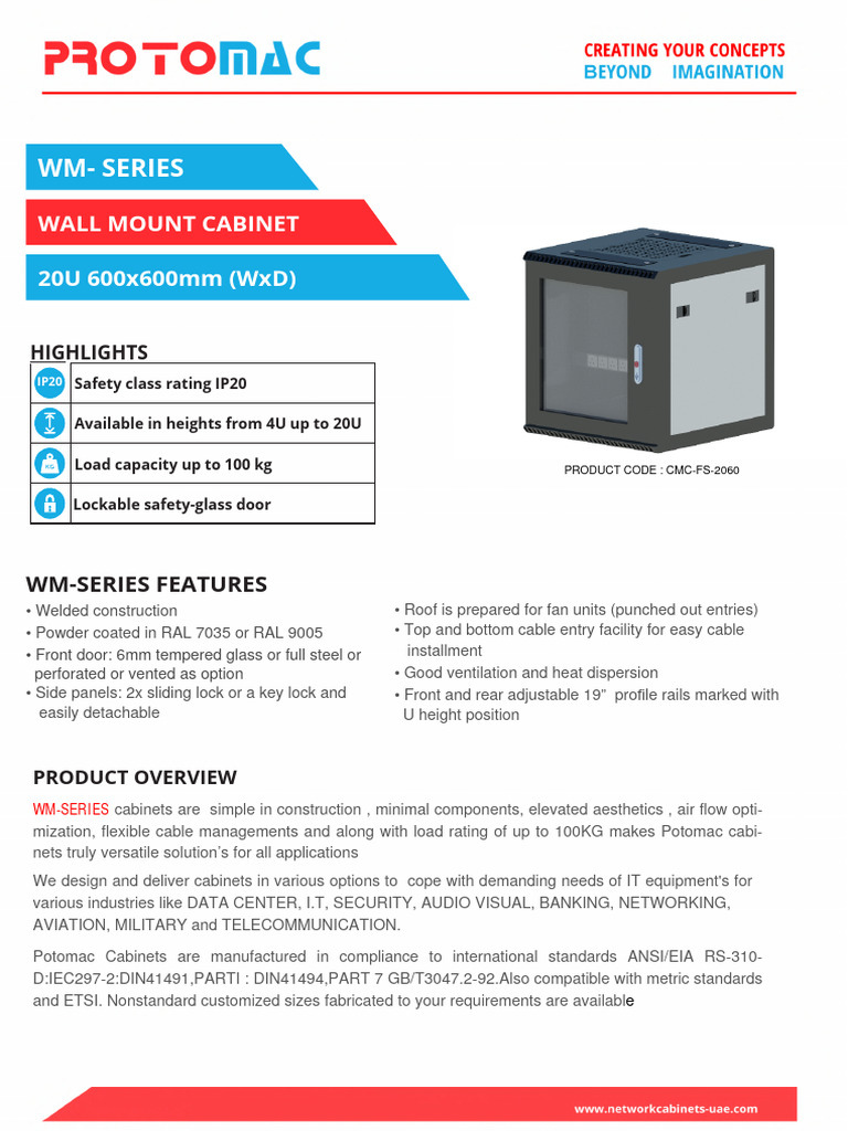 20U Protomac Wall Mount Cabinet | PDF | Equipment | Electricity