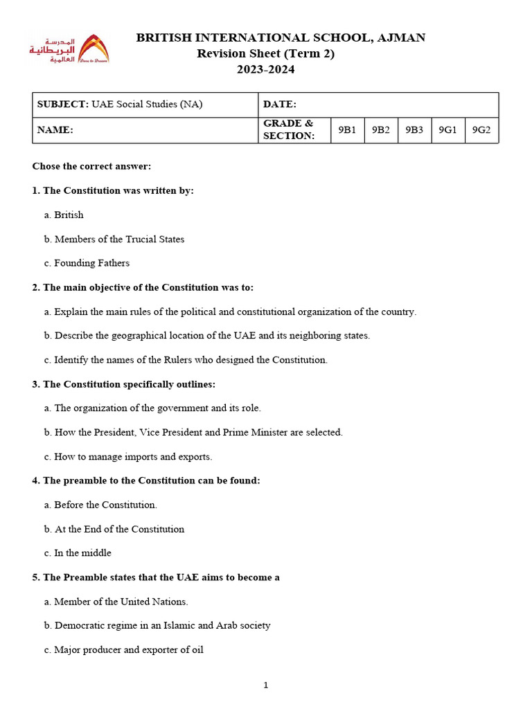 SST Term 2 Revision Guide | PDF | United Arab Emirates | Middle East