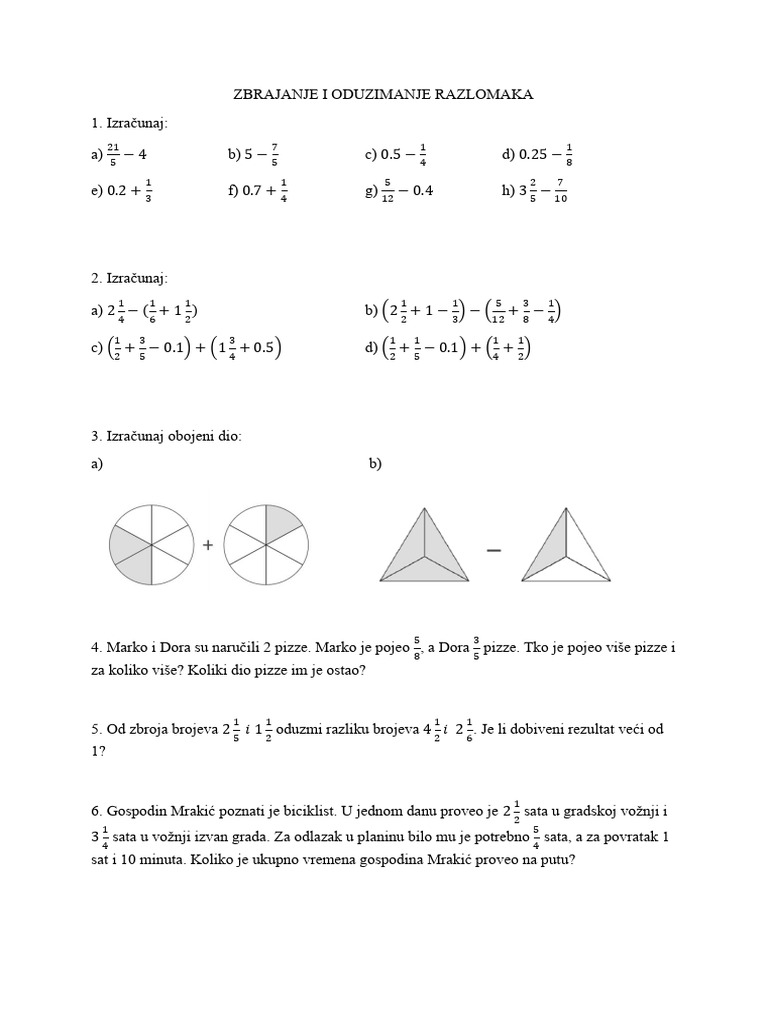 Zbrajanje I Oduzimanje Razlomaka 2 | PDF