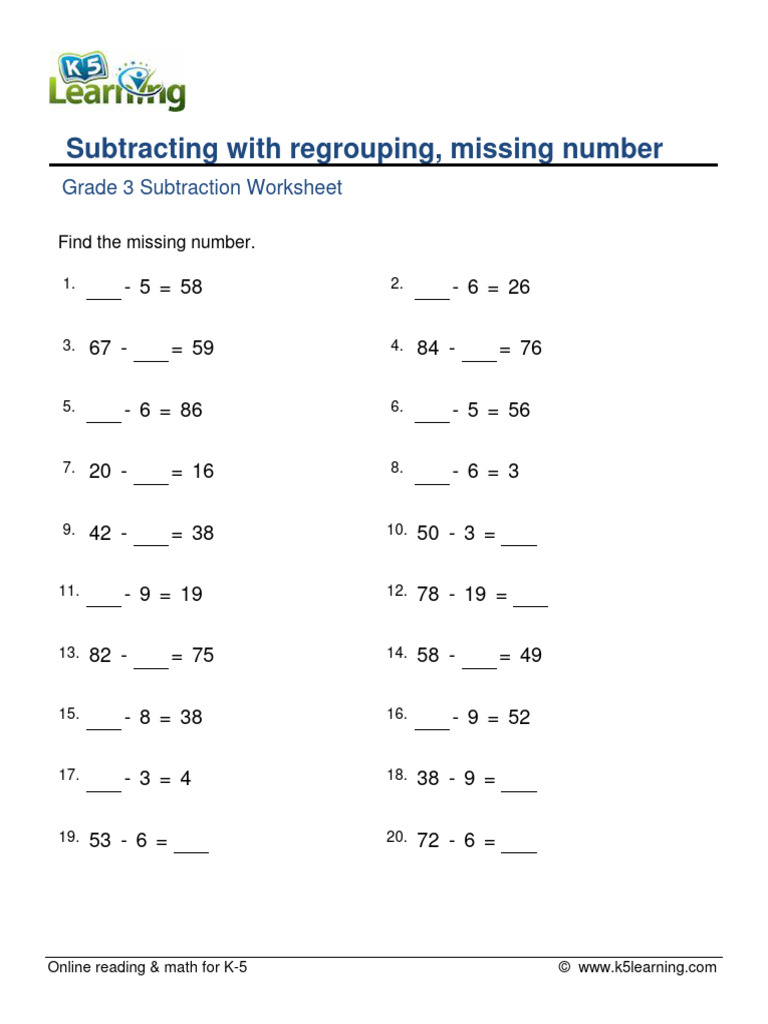 Grade 3 Missing Numbers Subtraction | PDF