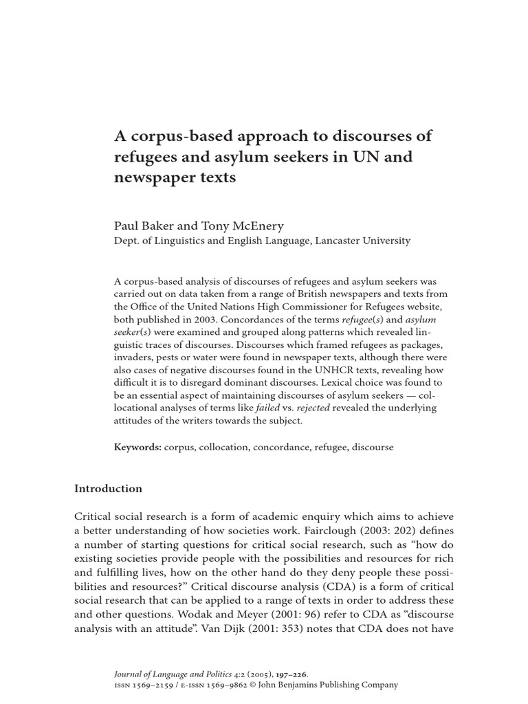A Corpus Based Approach To Discourses of | PDF | Refugee | United ...