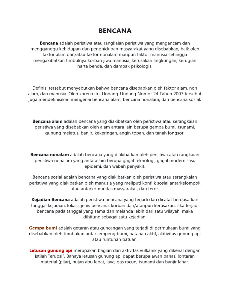 Definisi dan Jenis Bencana serta Mitigasi | PDF | Sains & Matematika