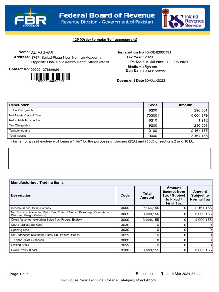 Self-Assessment Tax Document 2023 | PDF | Taxes | Debt