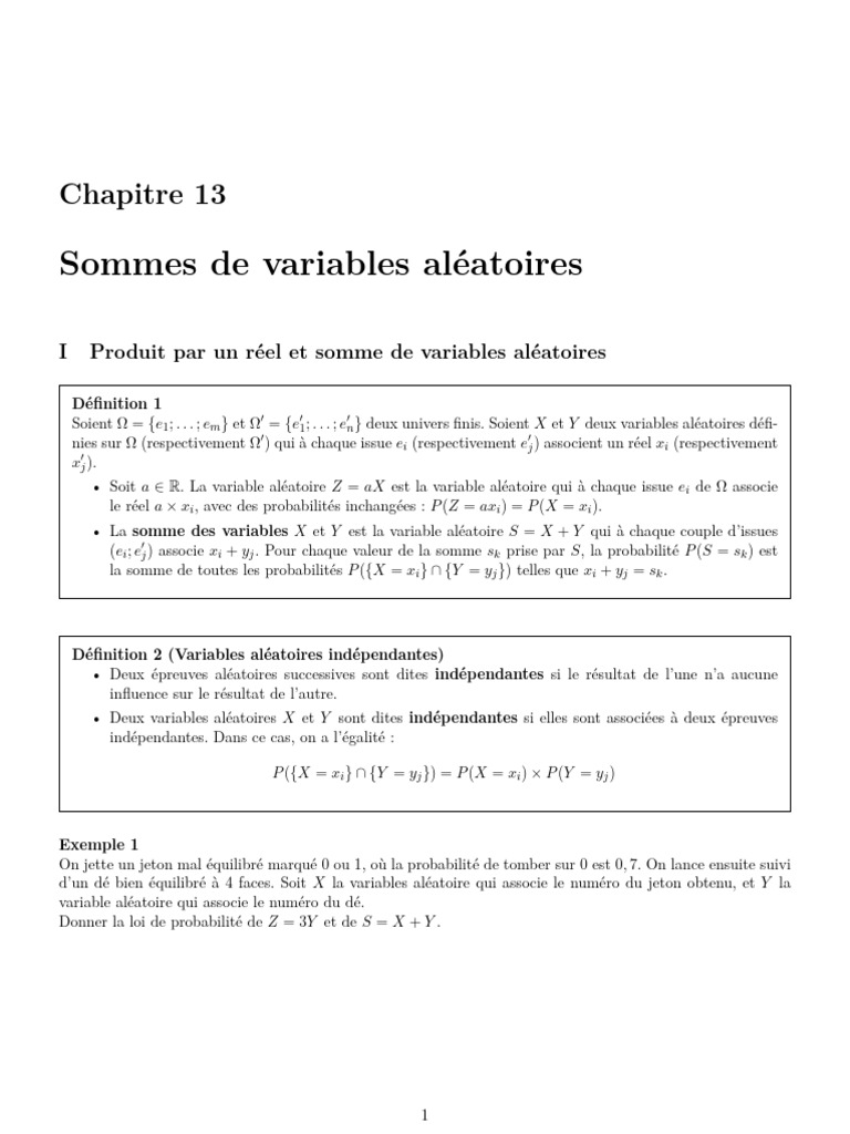 Variance des Sommes de Variables Aléatoires | PDF | Variance ...