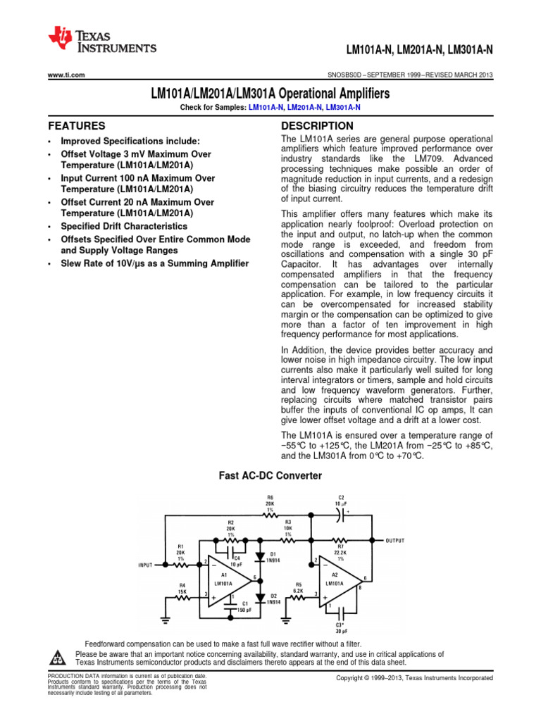 Lm101a N | PDF | Amplifier | Operational Amplifier