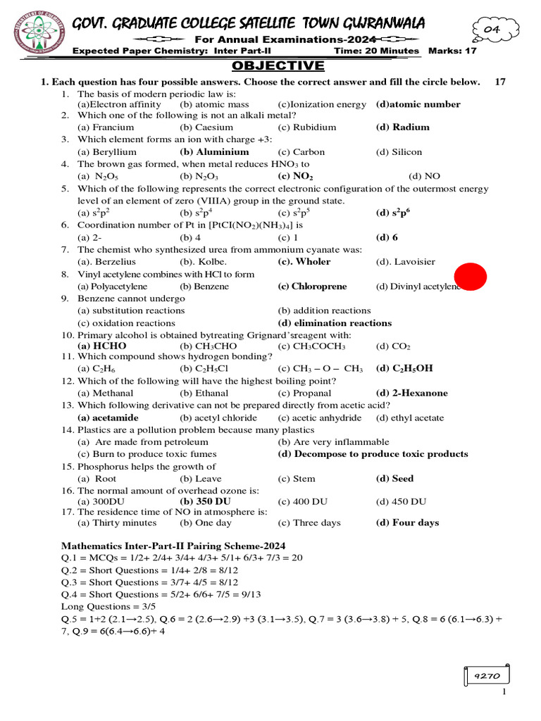 Solved Paper-4 P-II-2024 | PDF | Chlorine | Sulfuric Acid