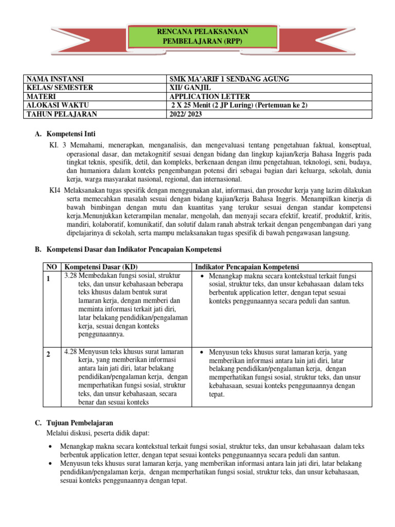 RPP Micro Teaching Surat Lamaran Kerja | PDF