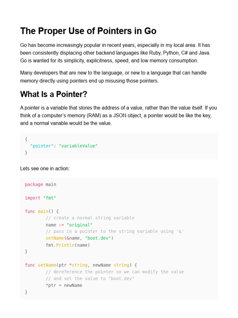 Proper Pointer Usage in Go Programming | PDF | Pointer (Computer ...