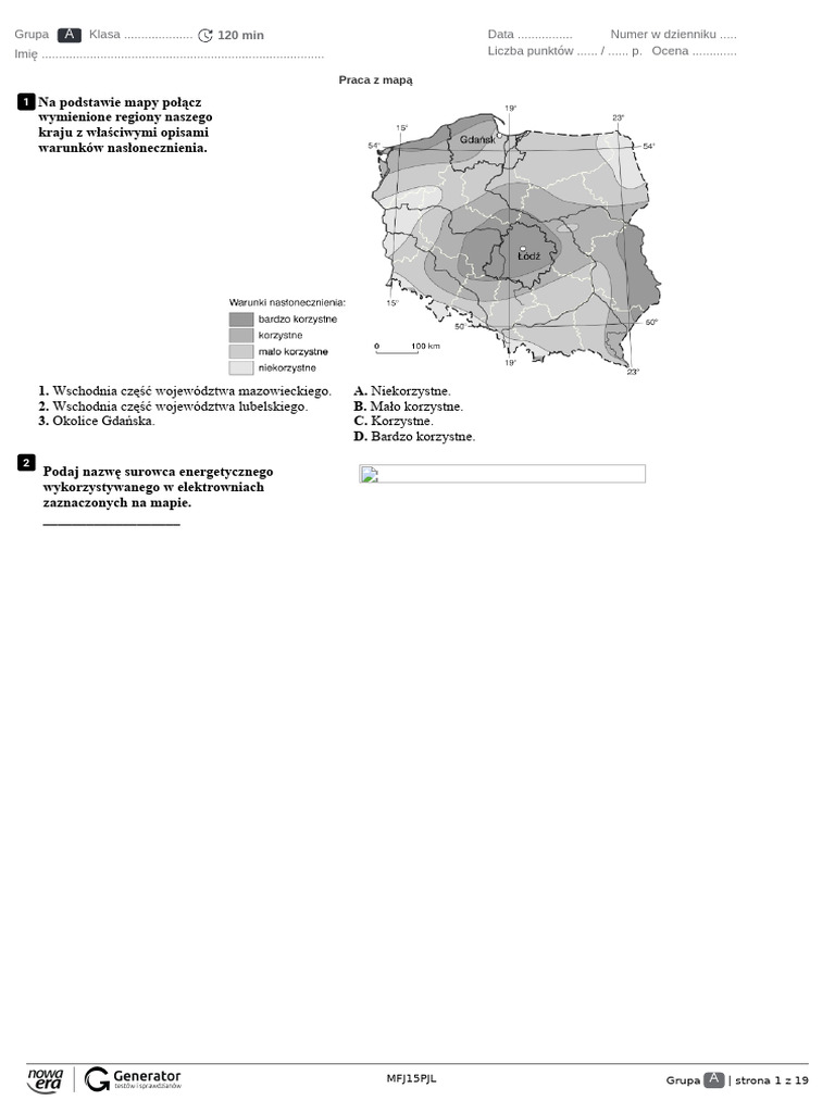 Praca Z Mapą Test (Bez Widocznej Punktacji) | PDF