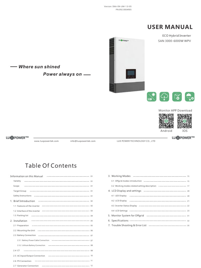 Luxpower Sna 6000 Wide Pv Manual Pdf Power Inverter Rechargeable