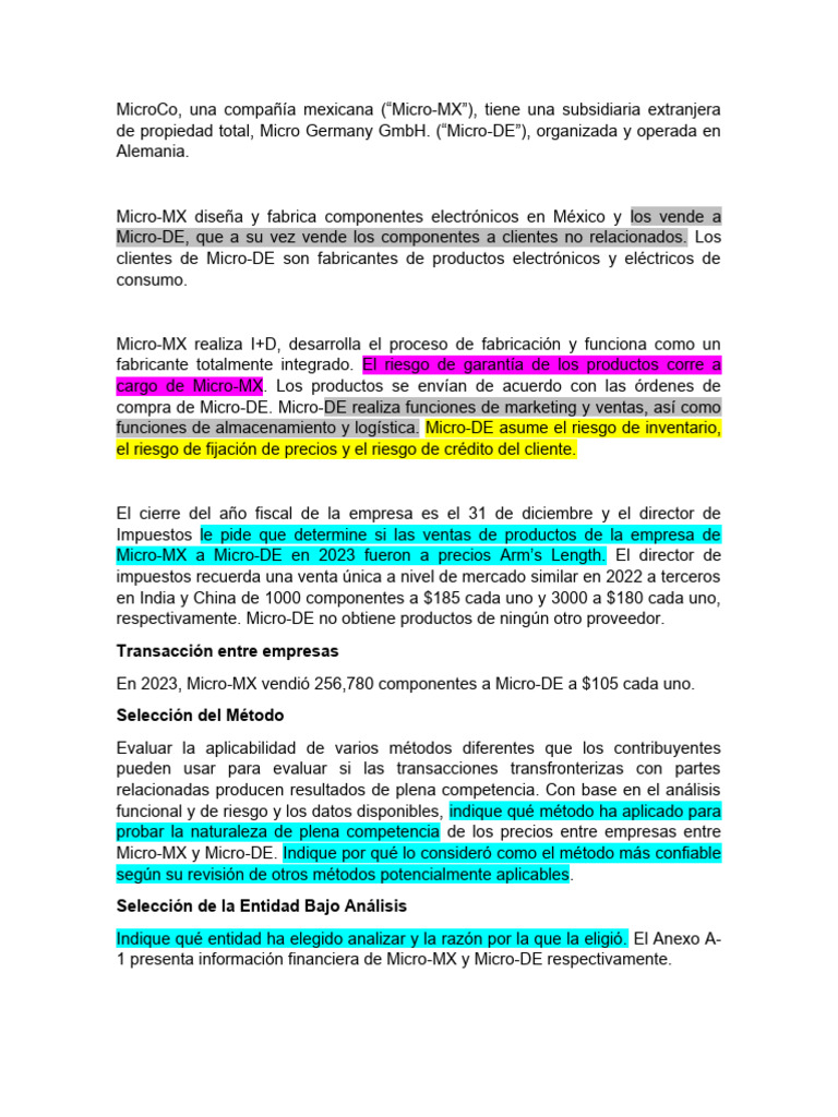 Análisis de Precios de Transferencia MicroCo | PDF | Business | Economias