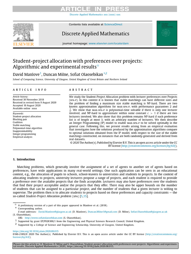 Student-Project Allocation Study | PDF | Mathematical Optimization ...