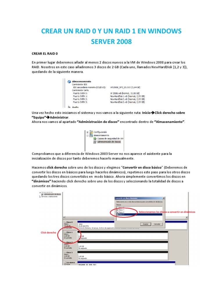 Crear RAID 0 y RAID 1 en Windows 2008 | PDF | Archivo de computadora ...