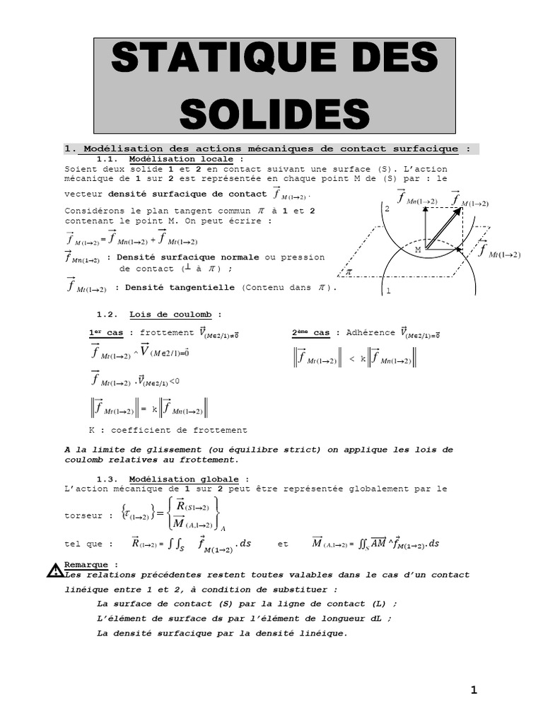 Modélisation des actions mécaniques statiques | PDF | Friction ...
