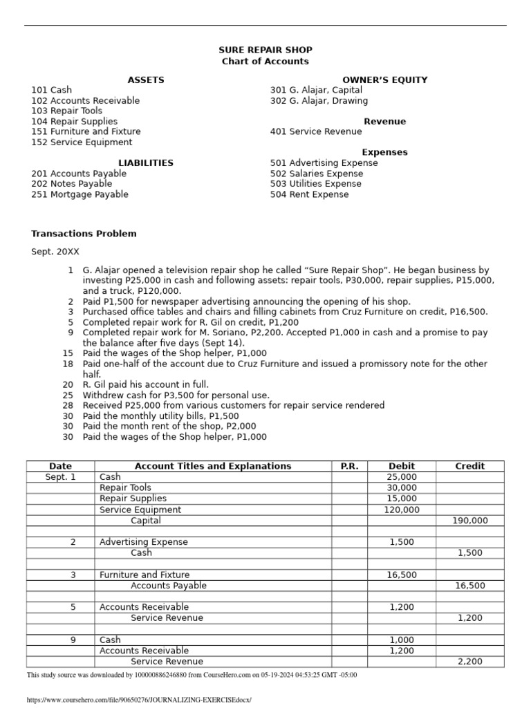 Journalizing Exercise | PDF | Debits And Credits | Corporations