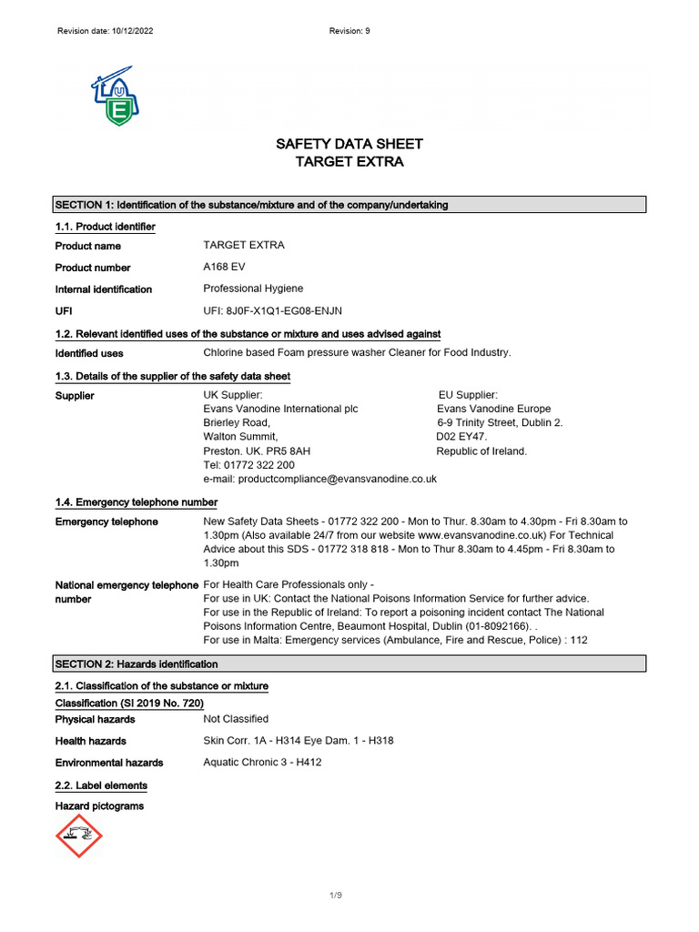 Target Extra Safety Data Sheet | PDF | Safety | Occupational Safety And ...